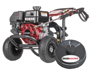 Simpson Clean Machine CM61118 gas pressure washer with Kohler SH Series engine, axial pump, and steel deck surface cleaner.